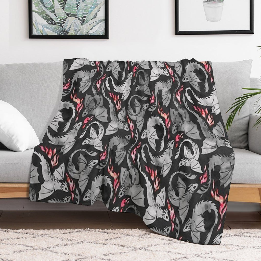Dragon Fire Dark Grey And Black Comfort Throw Blanket