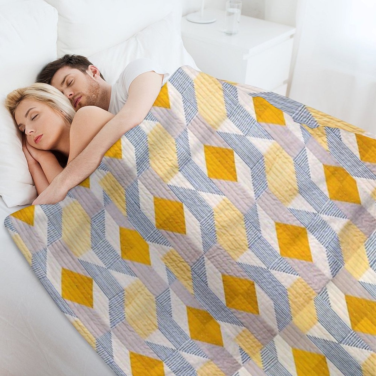 Quilted Geometric Patchwork Ethic Pattern Boho Eco-conscious Throw Blanket
