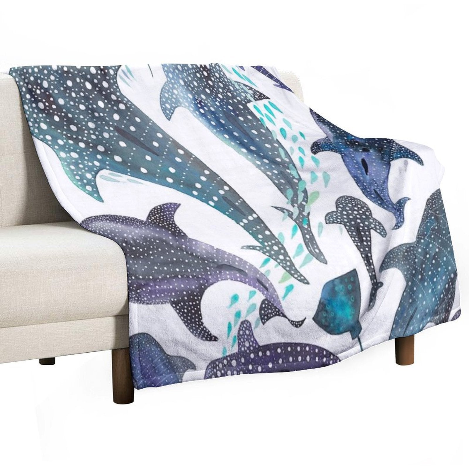 Whale Shark, Ray & Sea Creature Play Print Comfort Throw Blanket