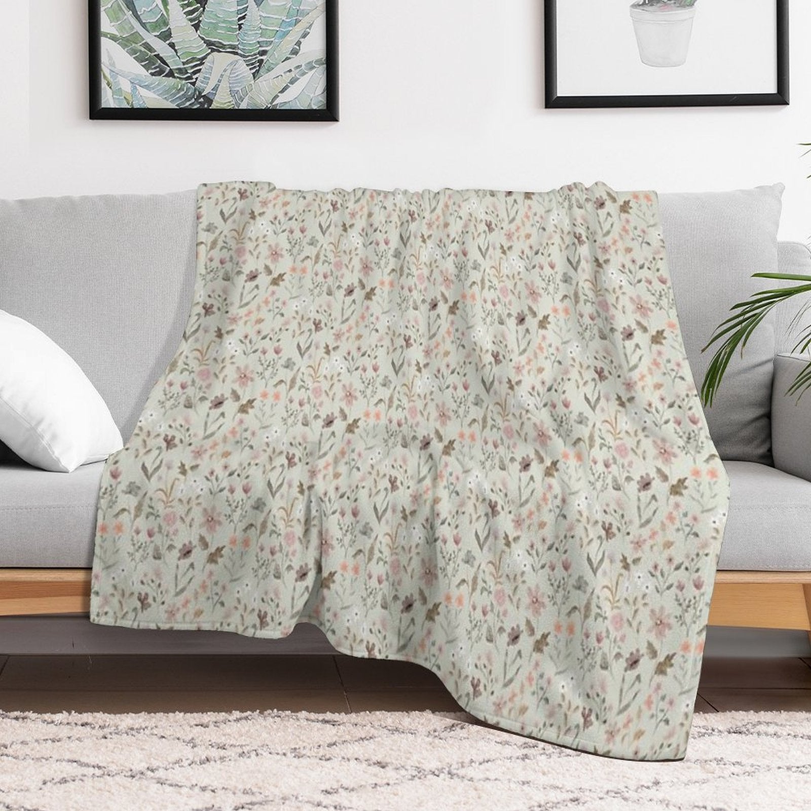 Blotchy Wildflowers - Mint Versatility Throw Blanket