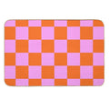 Checkerboard Retro Check Geometric Checked Pattern in Bright Orange Red And Pink  Long-Lasting Bath Mat