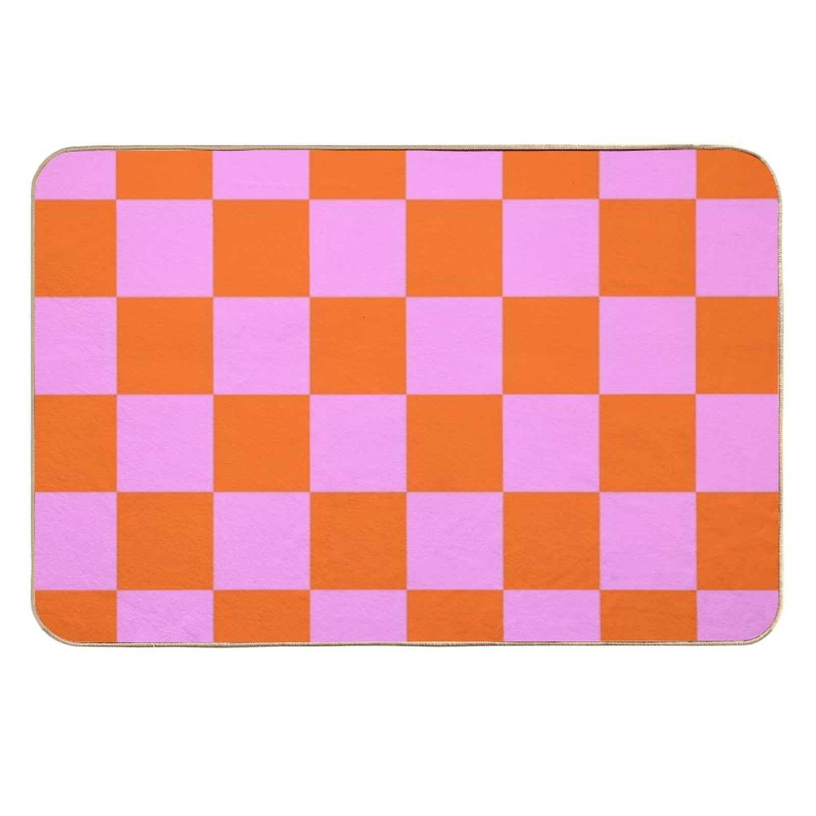 Checkerboard Retro Check Geometric Checked Pattern in Bright Orange Red And Pink  Long-Lasting Bath Mat