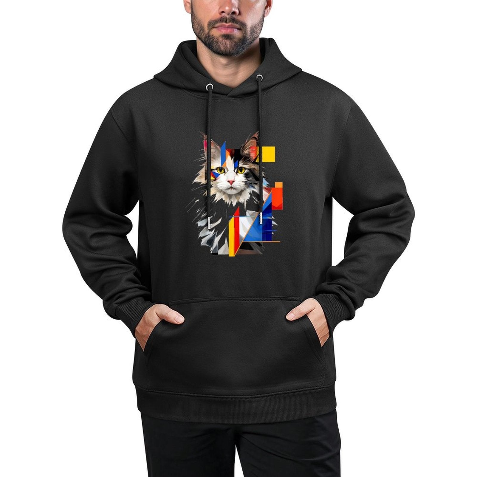 Cat Abstract Geometric Art Animal Polygon Graphic Cat Casual Wear Hoodie