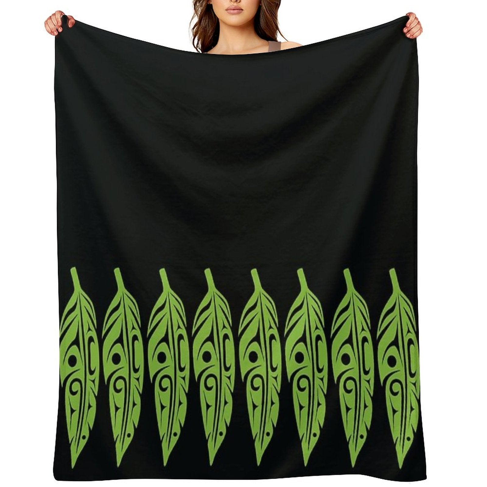 Feathers - Lime Green on Black Shrink-resistant Throw Blanket