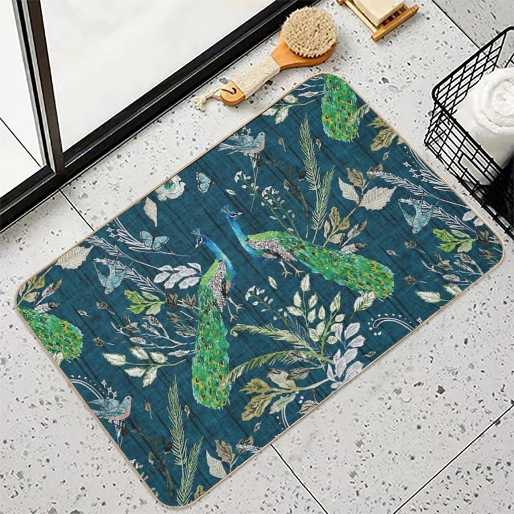 Peacock Chinoiserie (teal)  Odorless Bath Mat