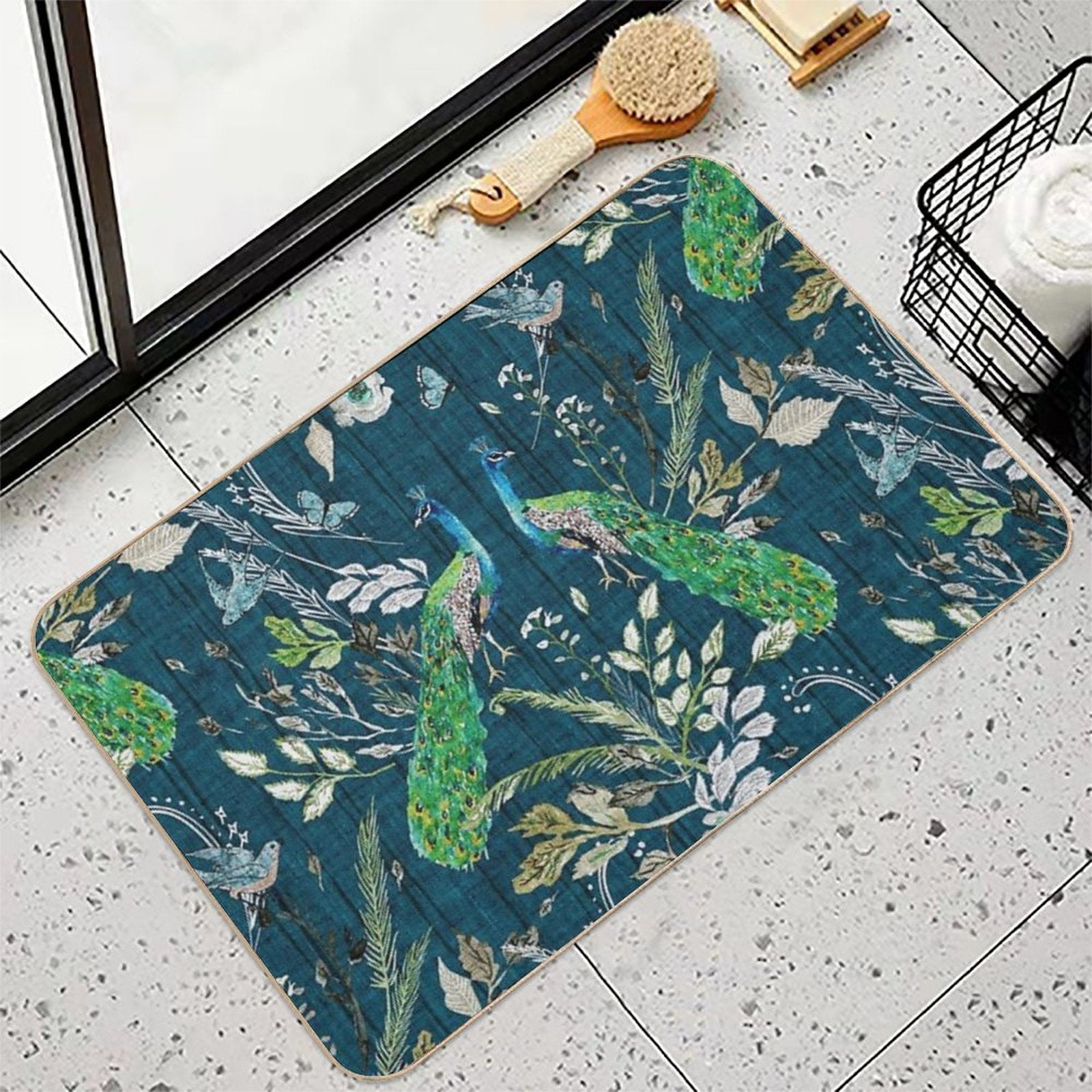Peacock Chinoiserie (teal)  Odorless Bath Mat
