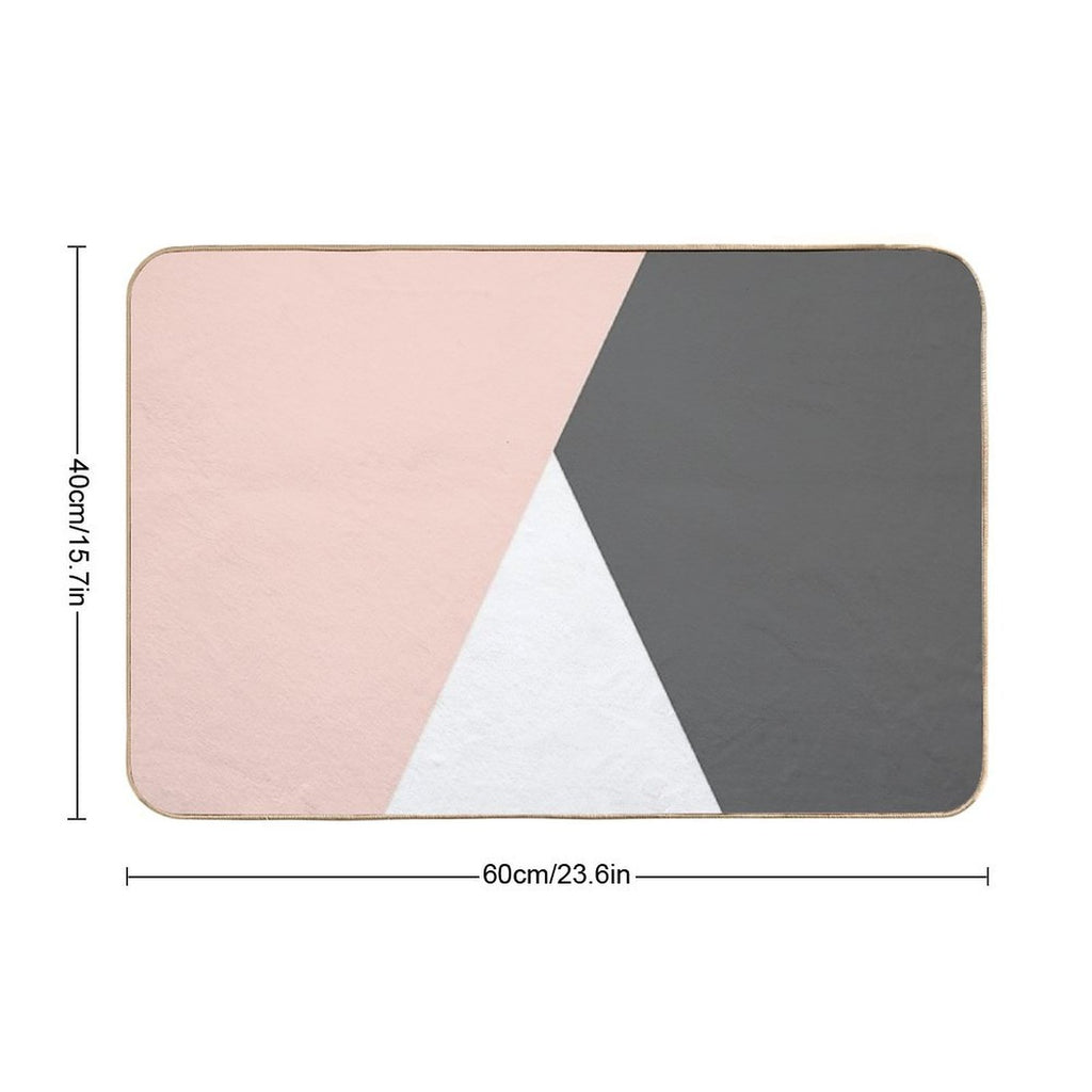 Elegant Blush Pink & Grey Geometric Triangles  Stain-Proof Bath Mat