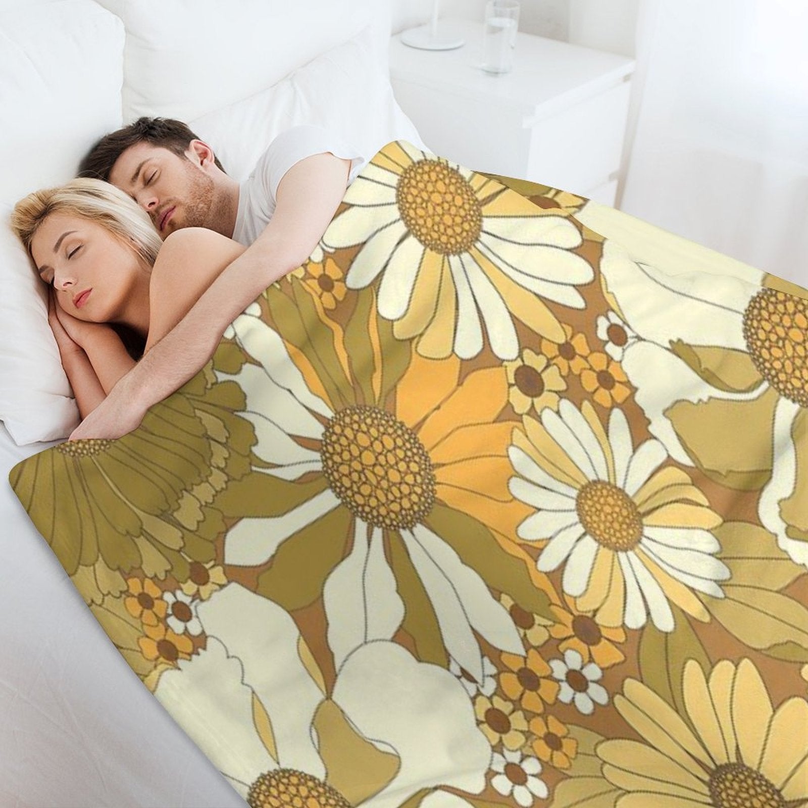 Brown, Orange, Ivory & Green Vintage Flower Pattern Durable Throw Blanket