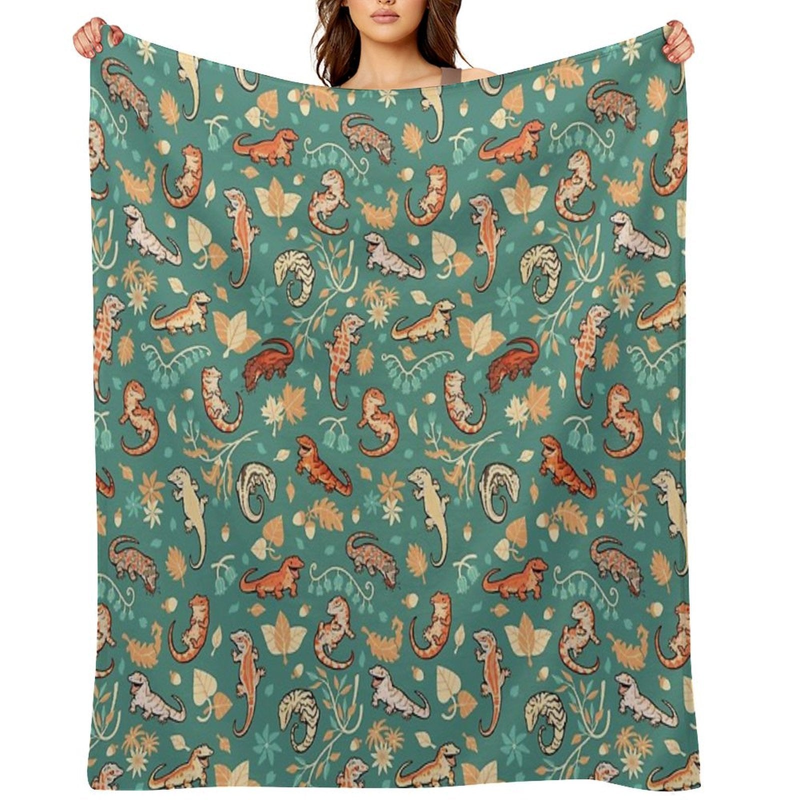 Autumn Geckos in Green Durable Throw Blanket