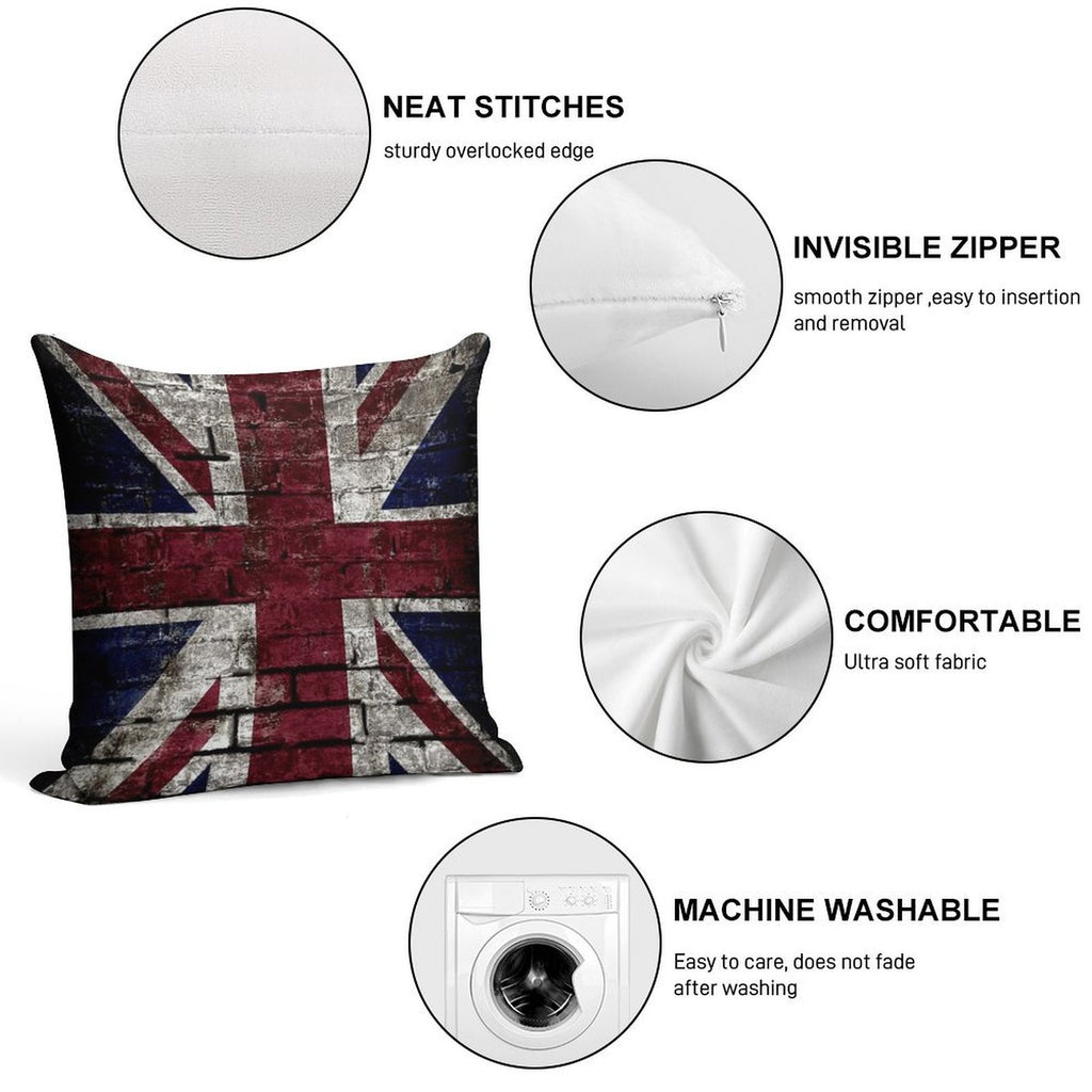 Grunge UK Flag, Great Britain, Punk Style Distressed Wall Soft Short Plush Fabric Throw Pillow