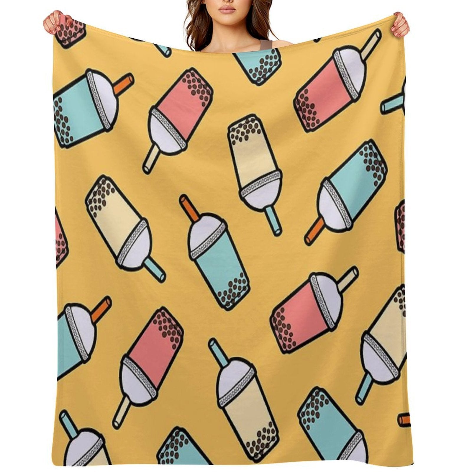 Bubble Tea Pattern Multi-functional Throw Blanket