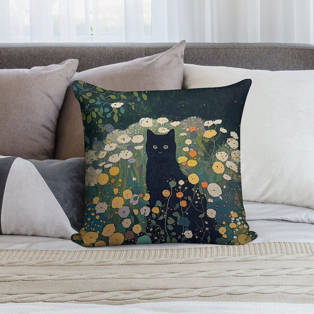 Cat in Klimt Garden Inspiration Soft Gift Ready Throw Pillow
