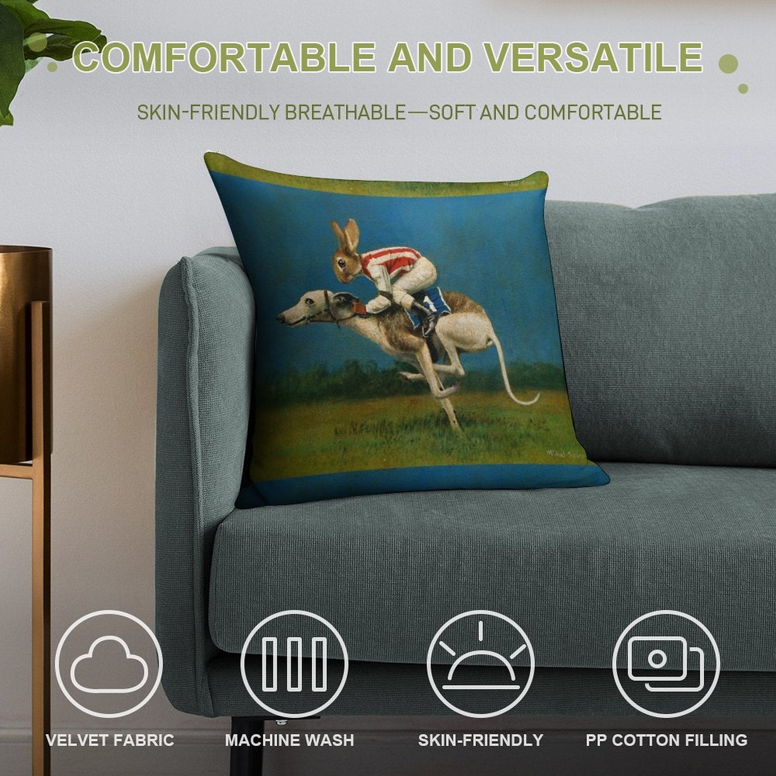 Whippet Racer Soft Shrink-Resistant Throw Pillow