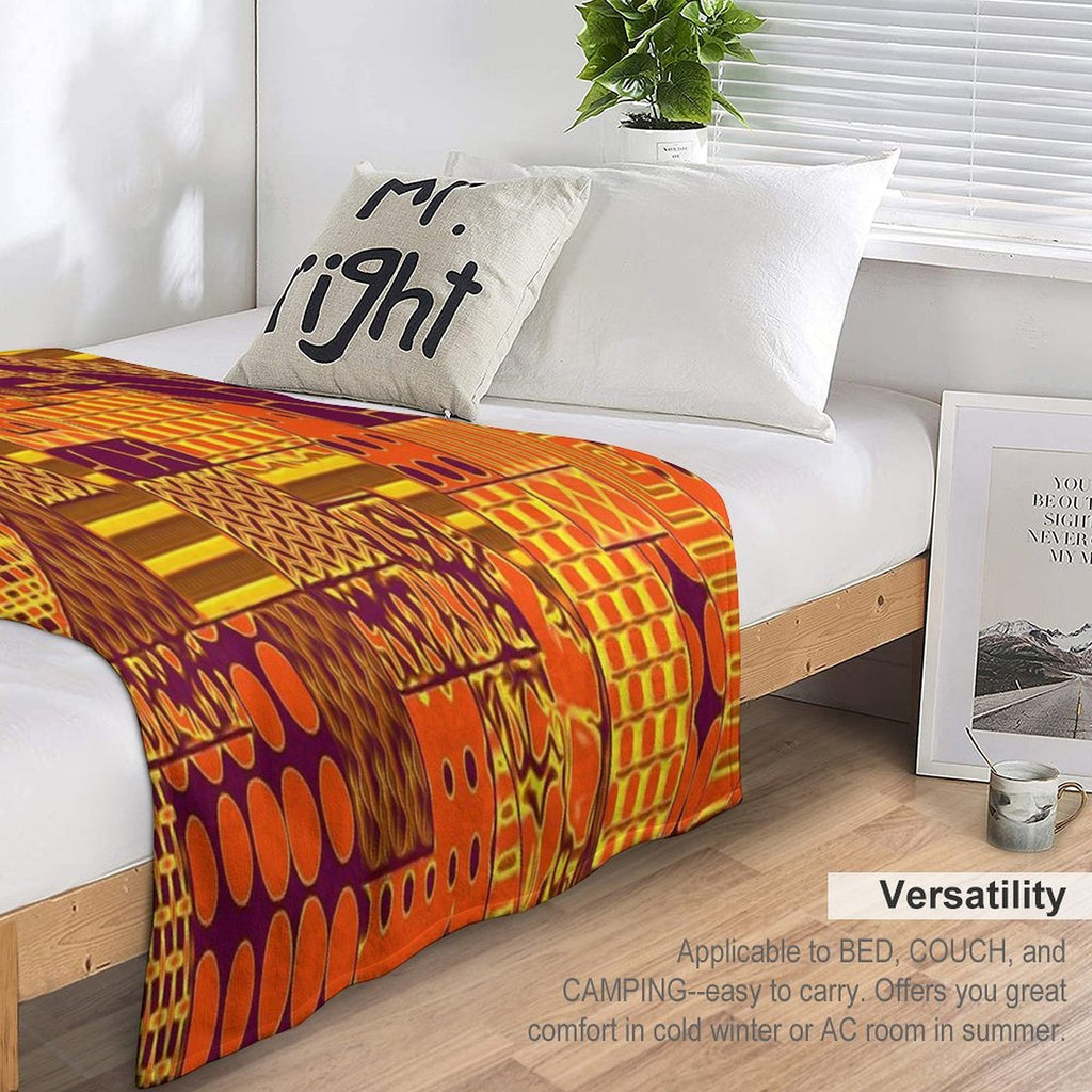 PURPLE AND ORANGE PATCHWORK DIGITAL QUILT STYLE WITH VARIOUS PATTERNS WITHIN THE DESIGN Machine-washable Throw Blanket