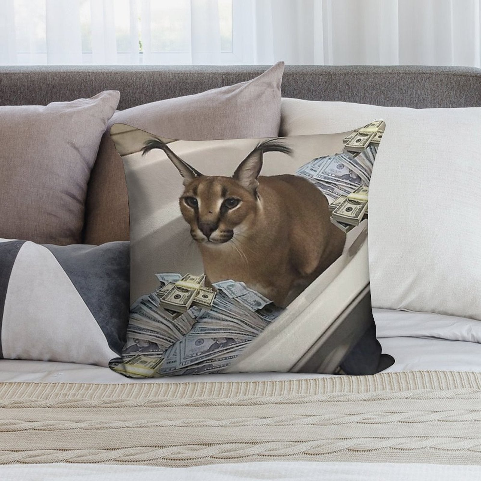 Big Floppa Cash Soft Luxury Feel Throw Pillow