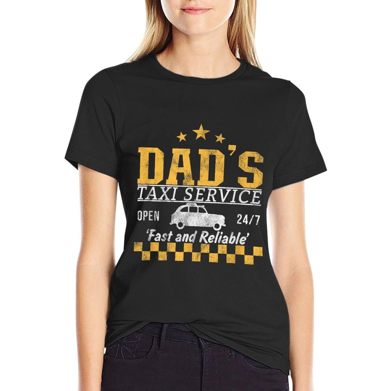 Dad&#39;s Birthday And Men&#39;s Blue Classic Fit Letter Print - Dad&#39;s Taxi Service  Wrinkle-resistant T-Shirt