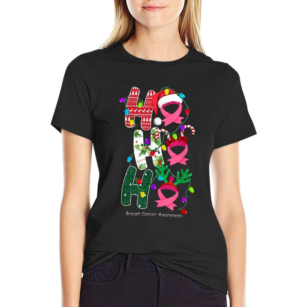 Ho Ho Ho Breast Cancer Awareness for Christmas  Summer-ready Fabric T-Shirt