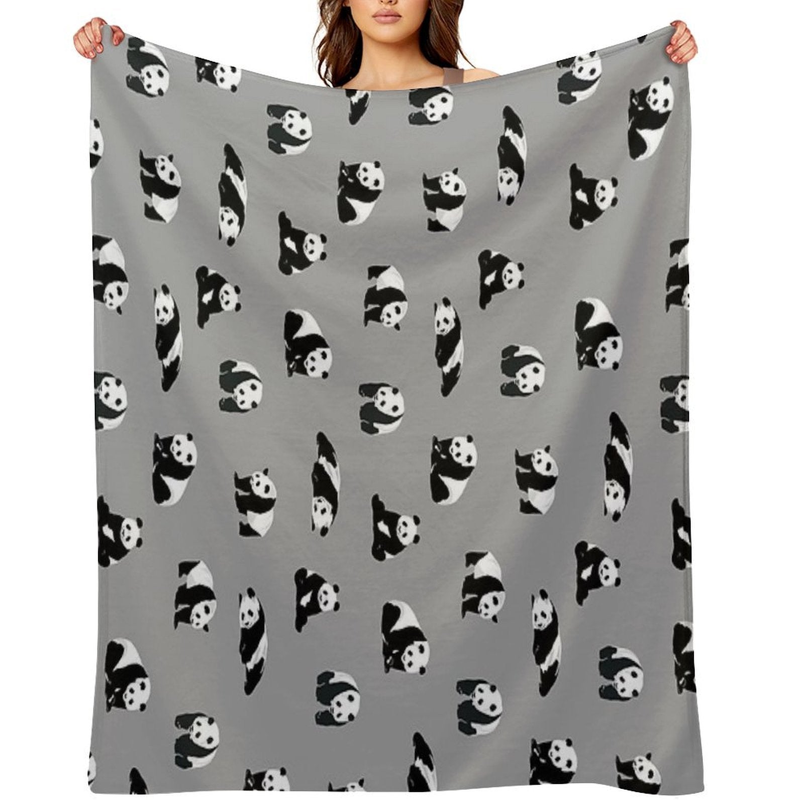 Pandas on Grey Quick-dry Throw Blanket