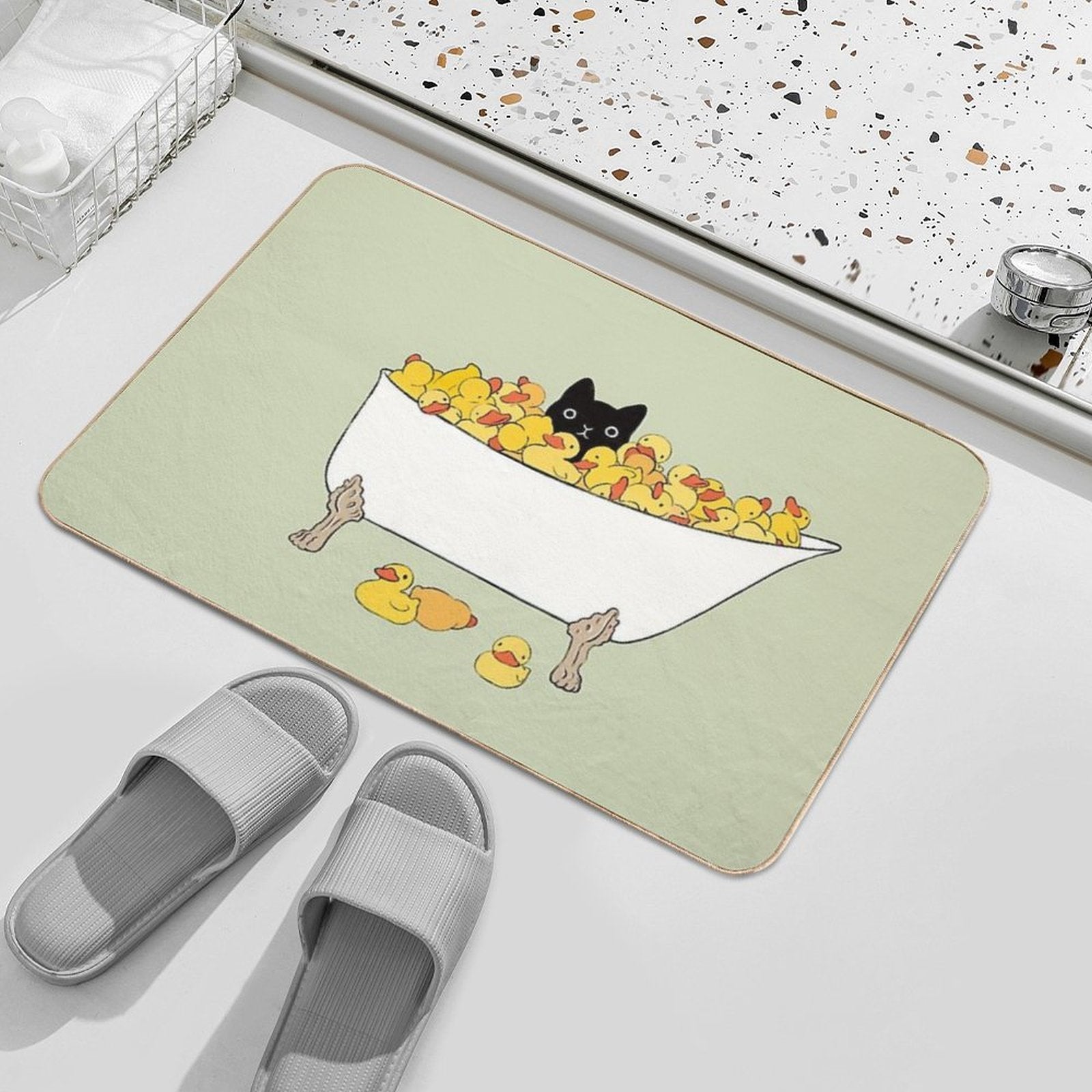 Black Kitty In Bathtub  Versatile Bath Mat