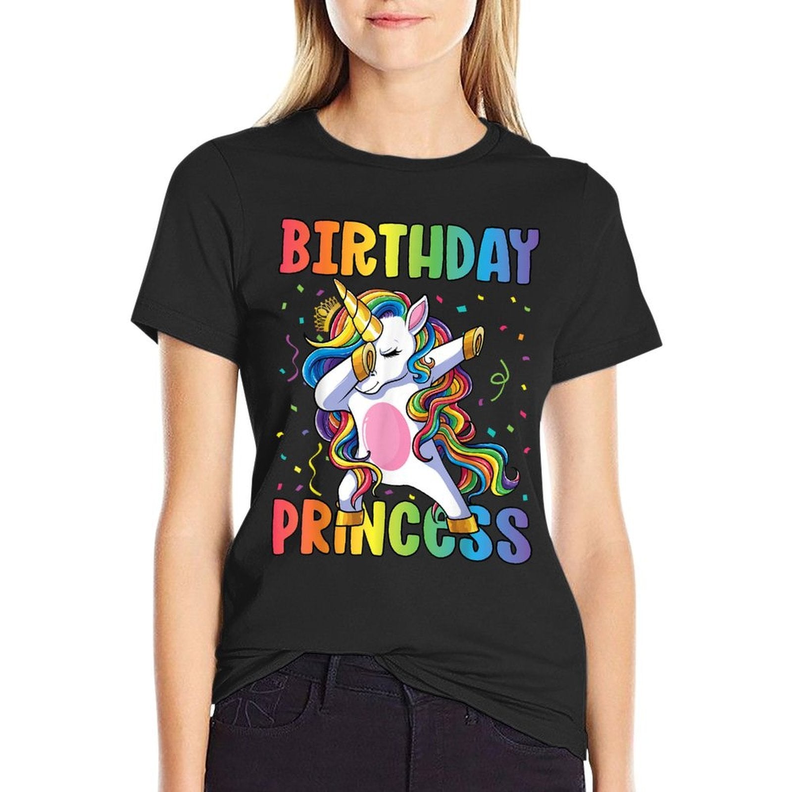 Birthday Princess Girl Kids Women Dabbing Unicorn Girl  Cotton T-Shirt