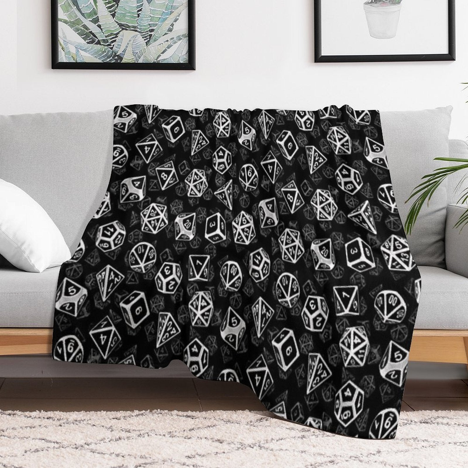 D20 Dice Set Pattern (White) Gift-ready Throw Blanket