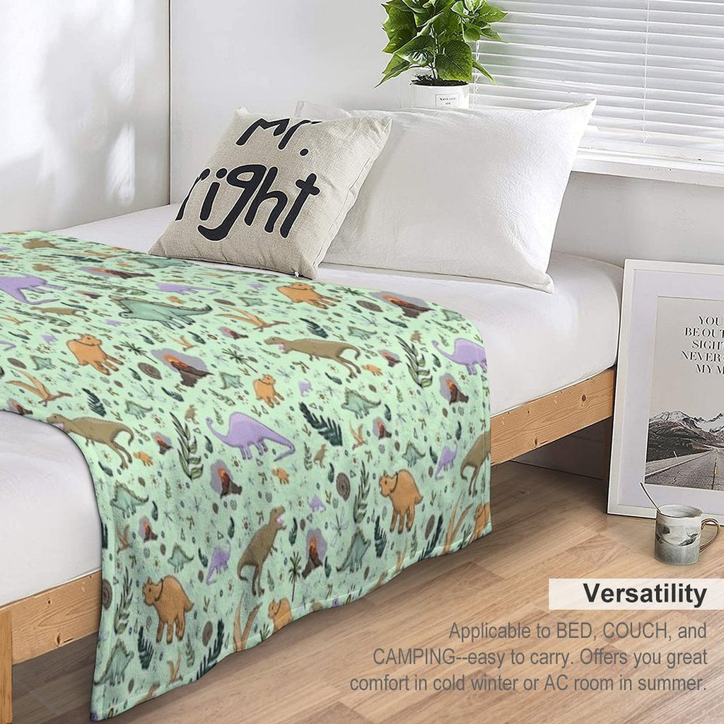 Dinosaurs in Green Anti-pilling Throw Blanket