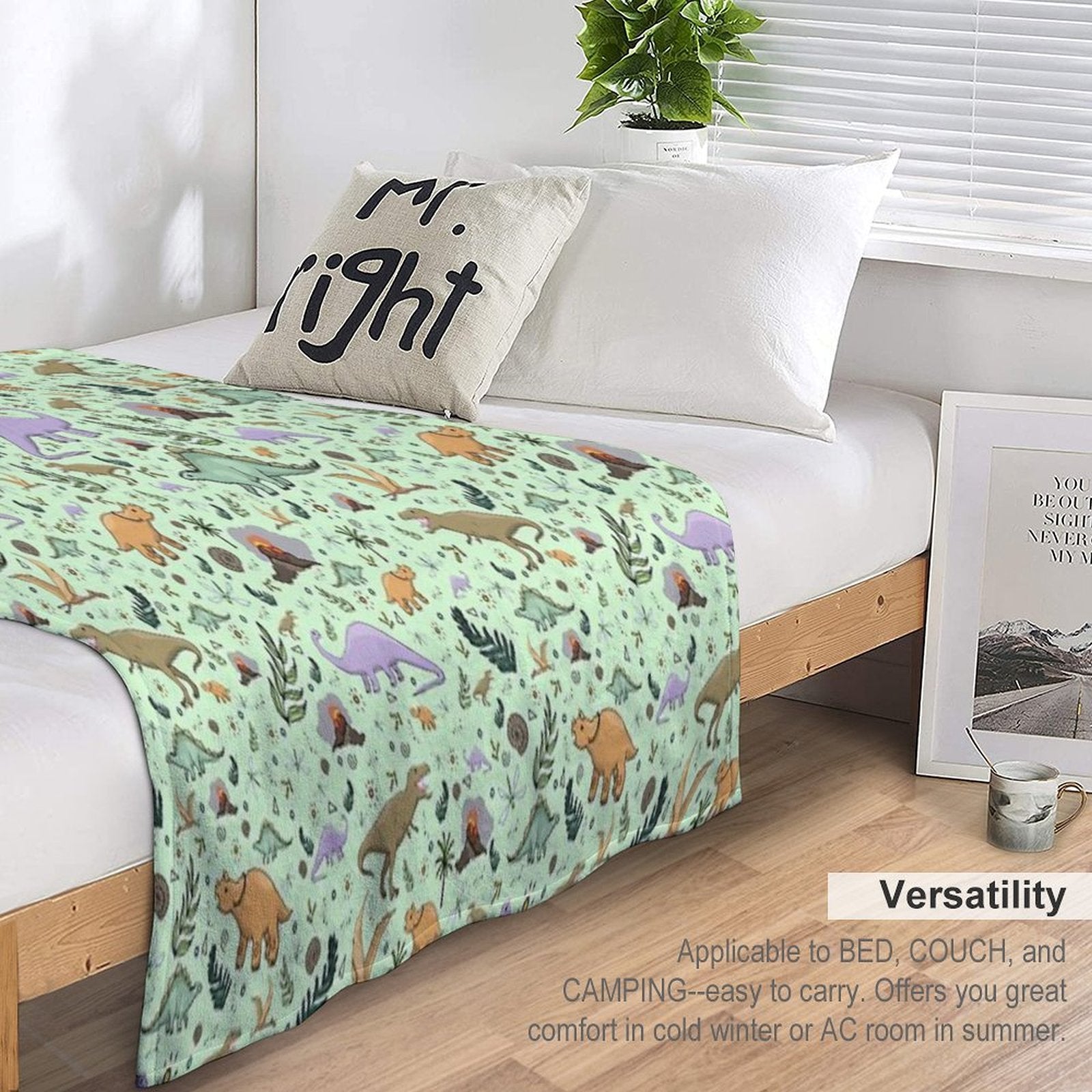 Dinosaurs in Green Anti-pilling Throw Blanket