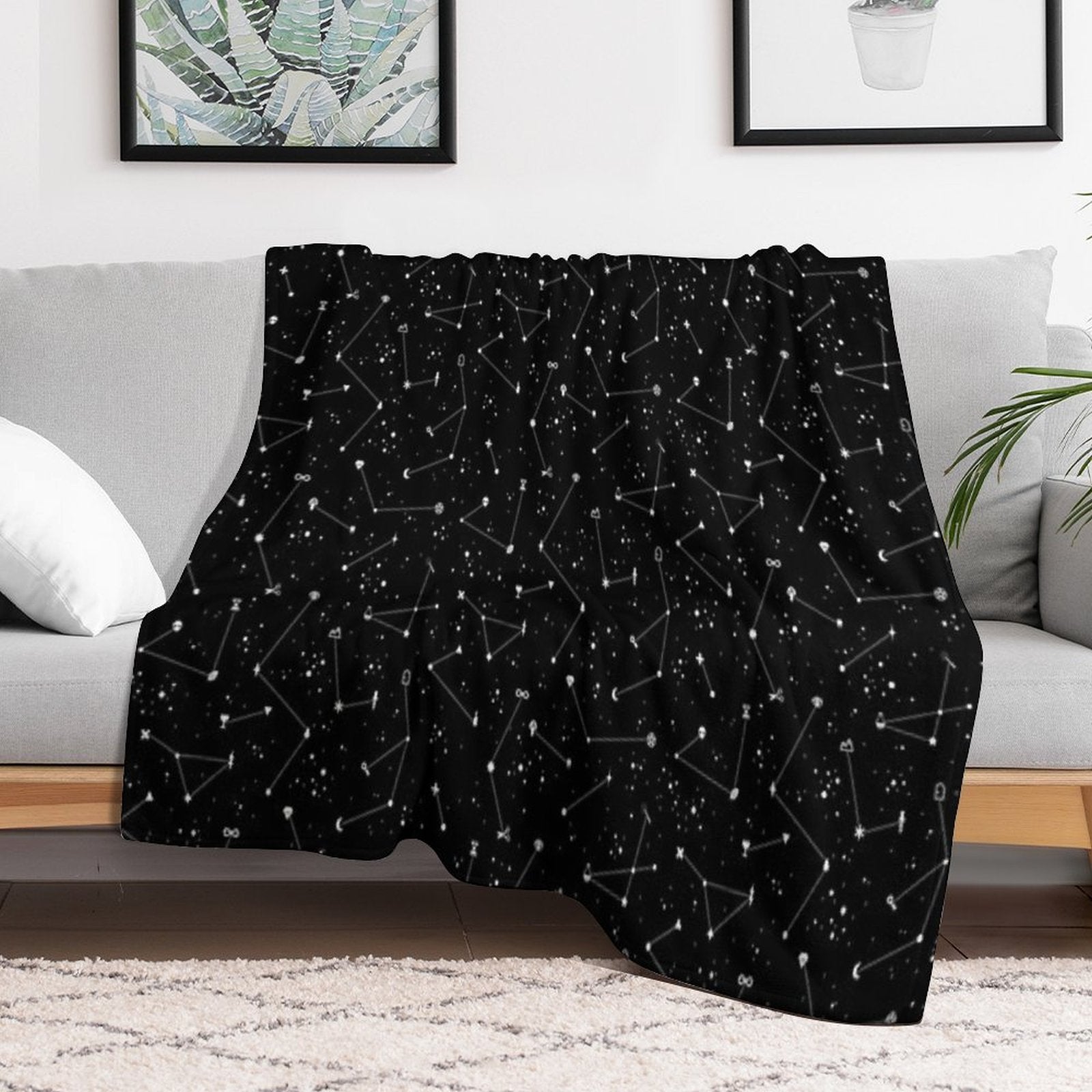 Constellations (Black) Travel-friendly Throw Blanket