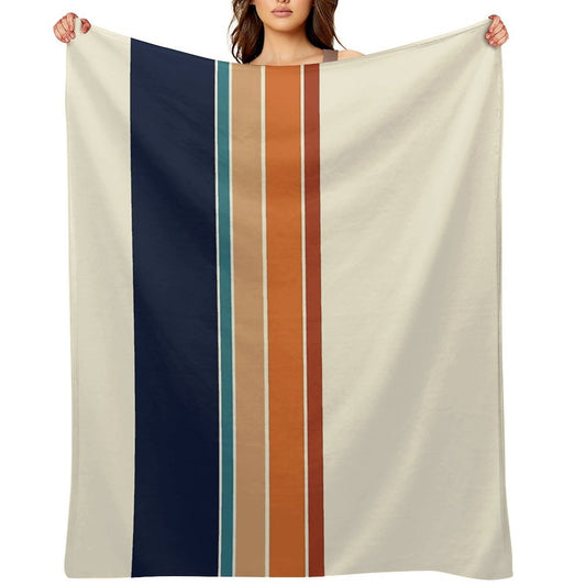 Retro Vertical Stripes Orange Rust Blue Shrink-resistant Throw Blanket