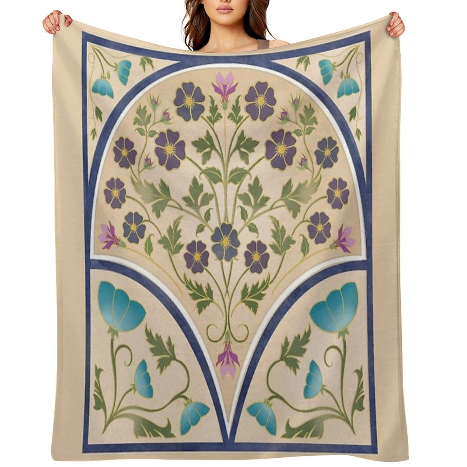 Art Nouveau Morning Glory Garden Plush Throw Blanket