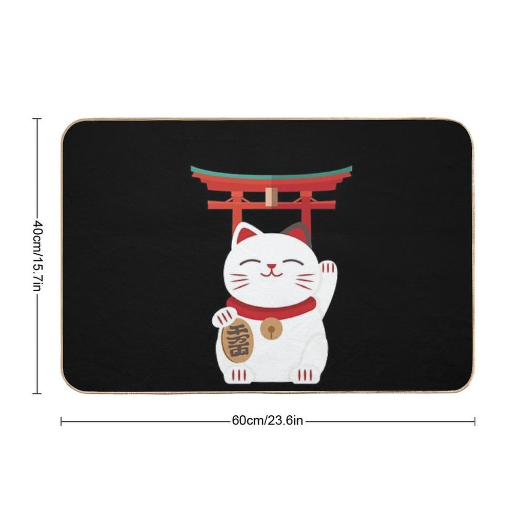 Japanese Blessing Lucky Cat  Dirt-Trapping Bath Mat