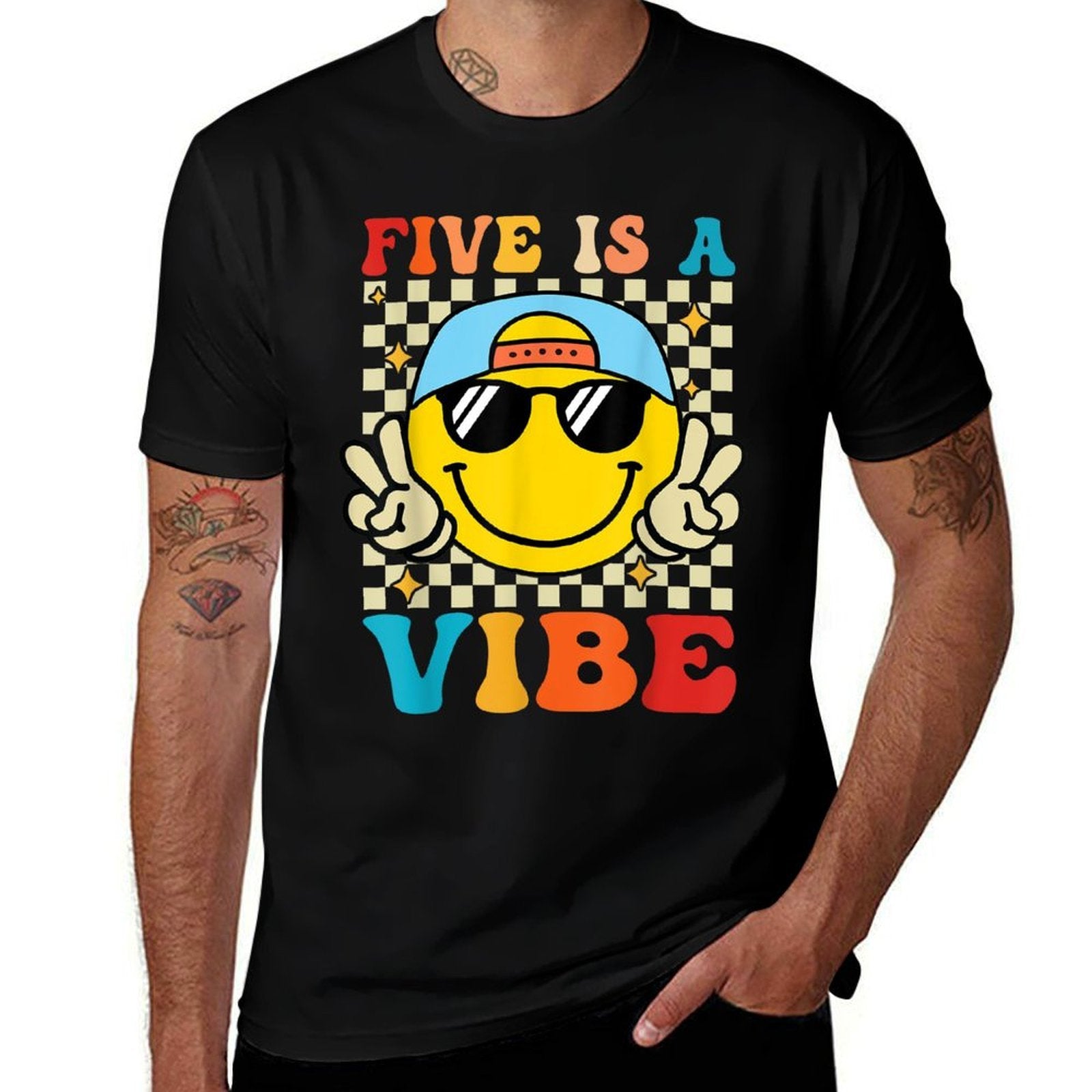 Five Is A Vibe 5th Birthday Groovy Boys Girls 5 Years Old  Polyester Blend T-Shirt