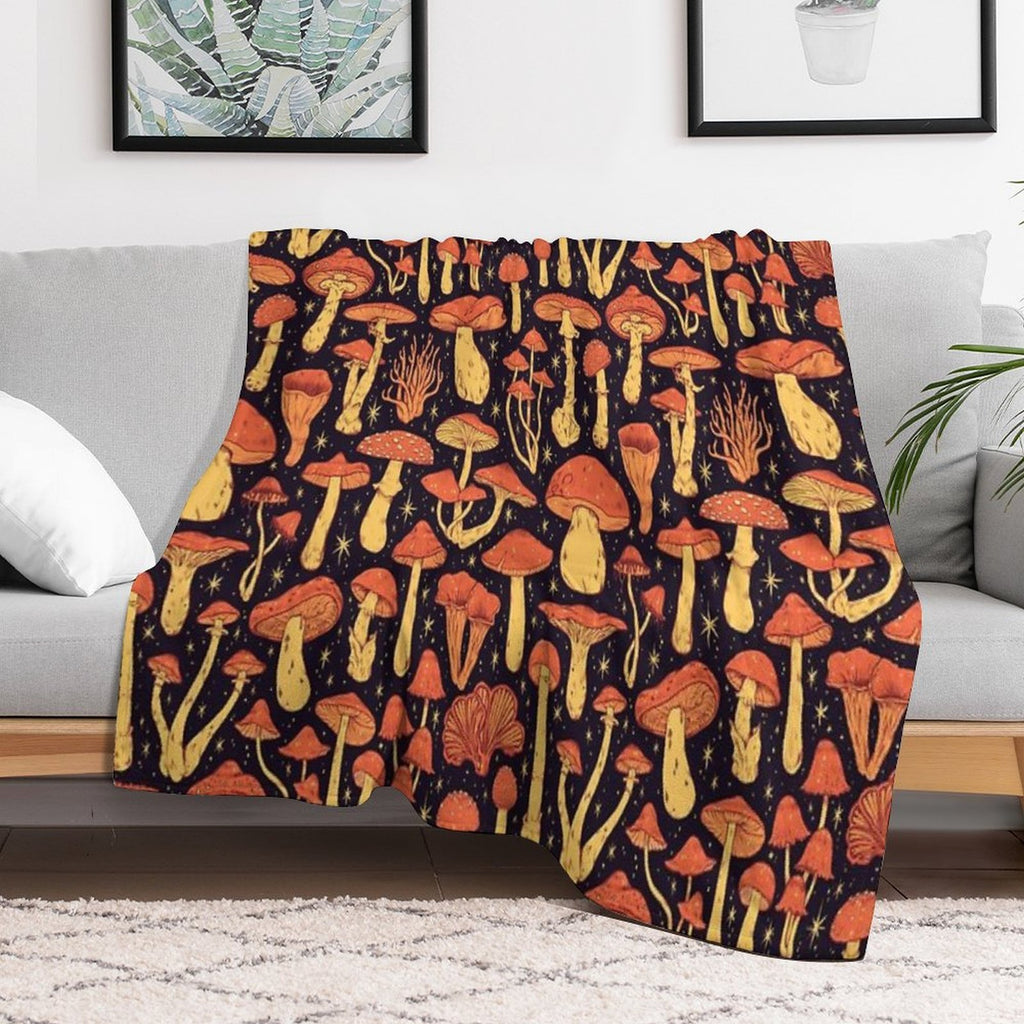 Deadly Mushrooms Orange on Black Durable Throw Blanket