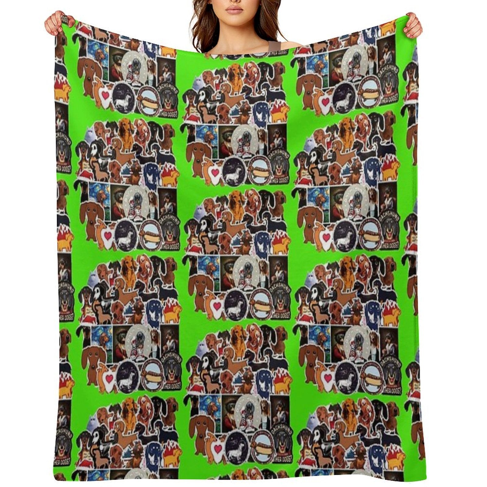I Love Dachshunds, Collage. Easy Care Throw Blanket