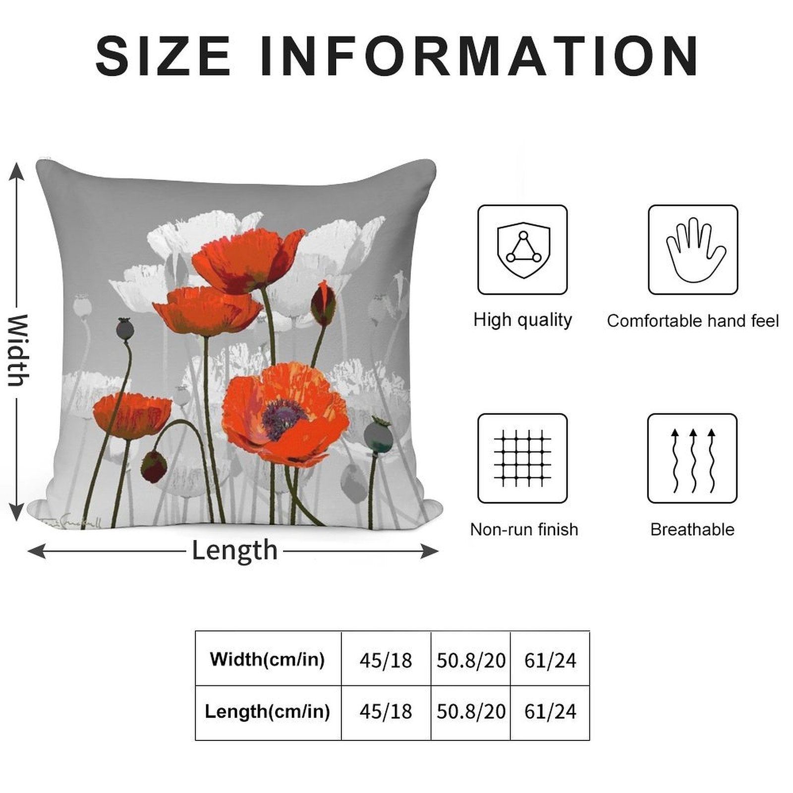 POPPIES Soft Shrink-Resistant Throw Pillow