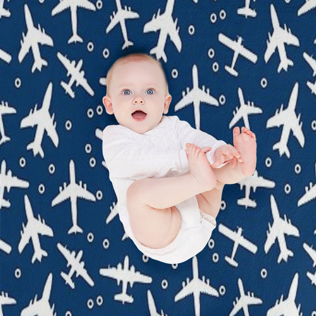 Blue And White Aeroplanes Silhouette Pattern Premium Throw Blanket