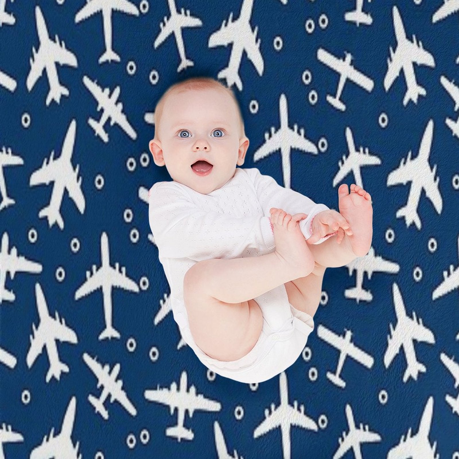 Blue And White Aeroplanes Silhouette Pattern Premium Throw Blanket