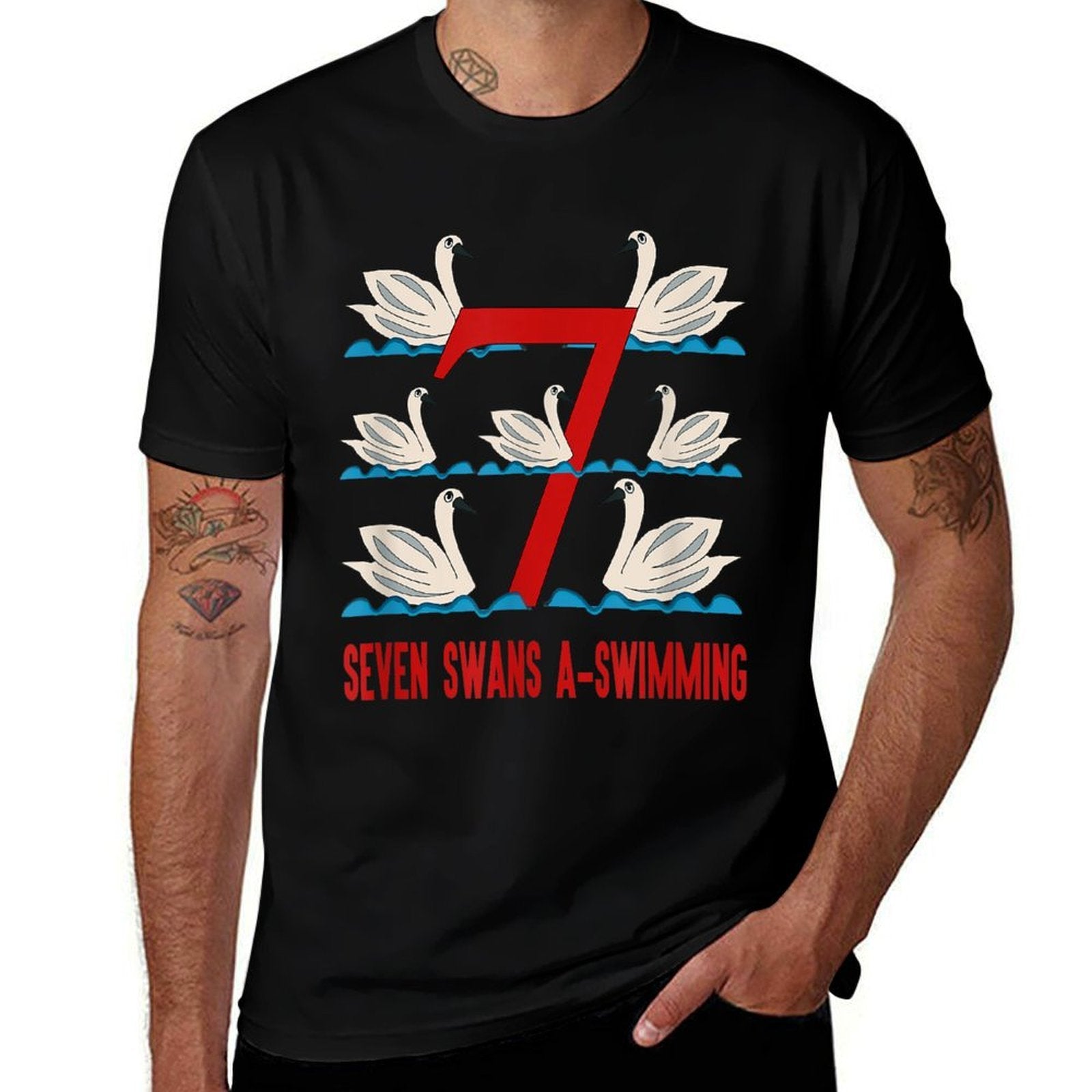 Seven Swans A-Swimming Song 12 Days Christmas  Moisture-wicking T-Shirt
