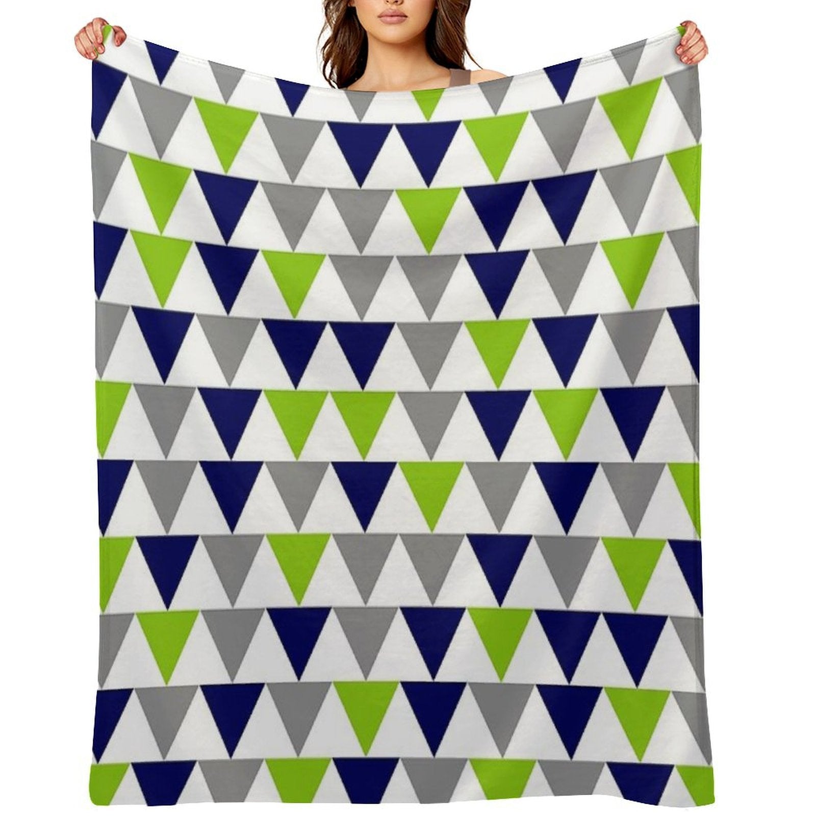 Arrows Lime Green,  Bright Navy Blue, Grey, And White Geometric Pattern Durable Throw Blanket