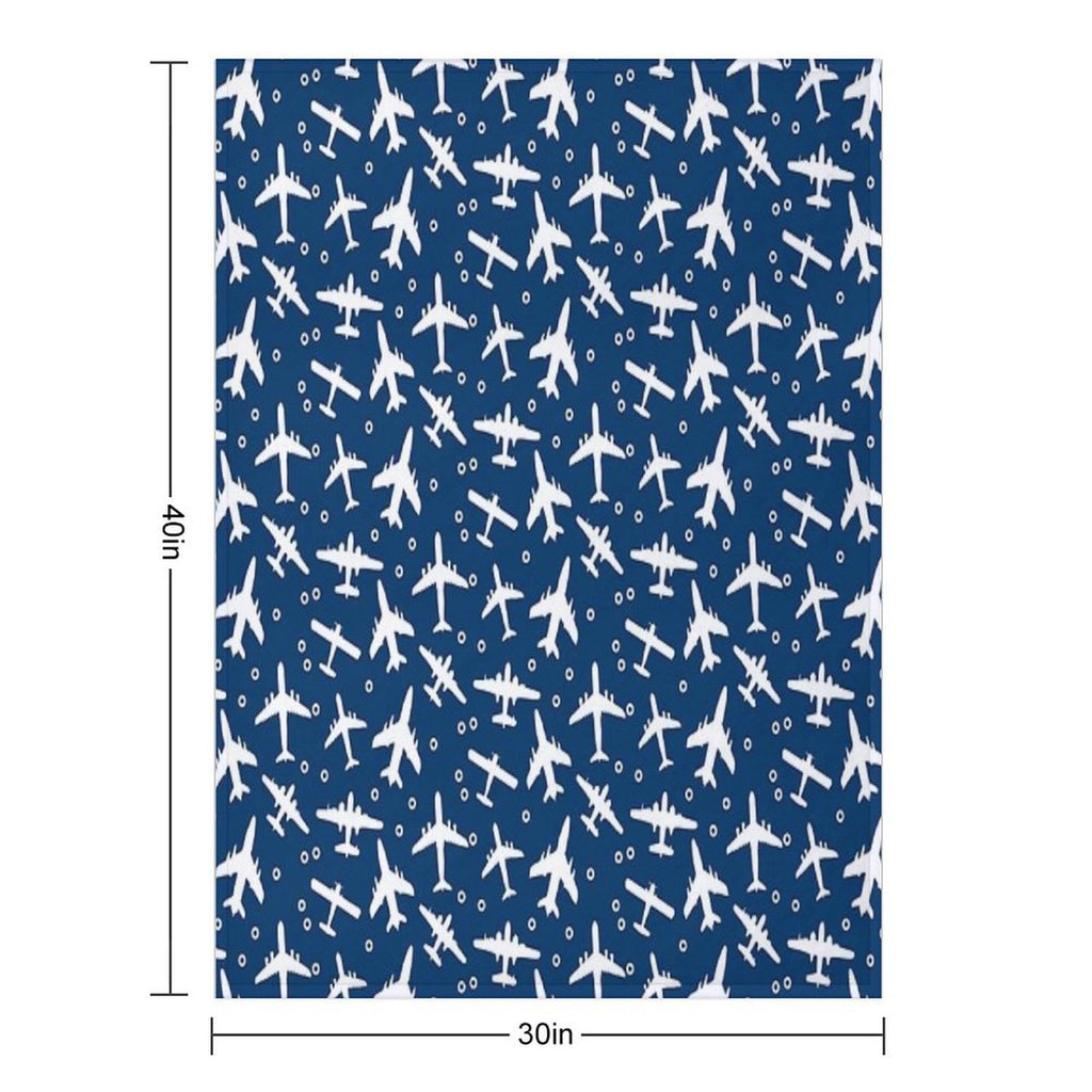 Blue And White Aeroplanes Silhouette Pattern Premium Throw Blanket