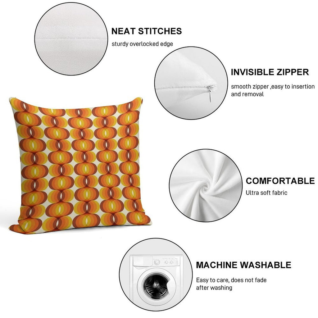 Orange, Brown, And Ivory Retro 1960s Wavy Pattern Soft Fade-Resistant Throw Pillow