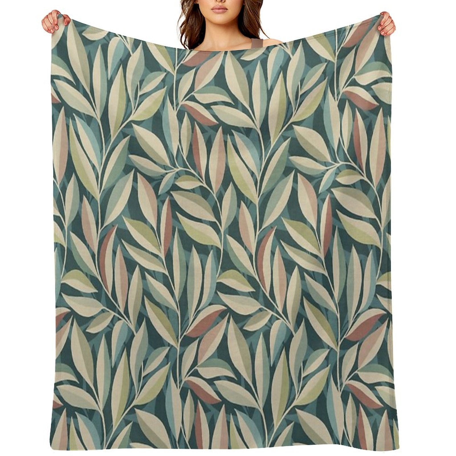 Peaceful Foliage And Shadows in Teal, Sage, Cream And Pink Pattern All-season Throw Blanket