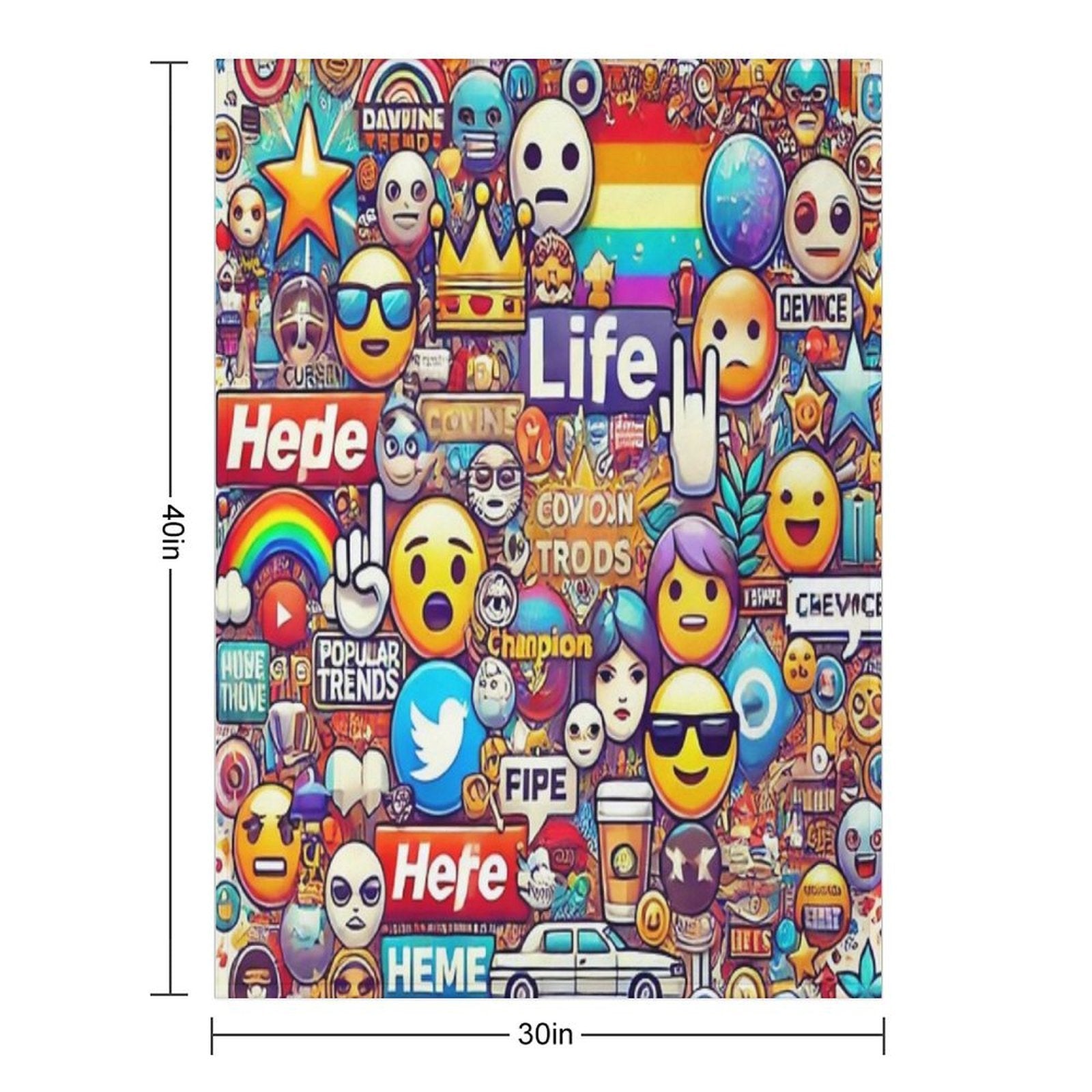 Internet Trends And Emojis Collage - Digital Pop Art Plush Throw Blanket