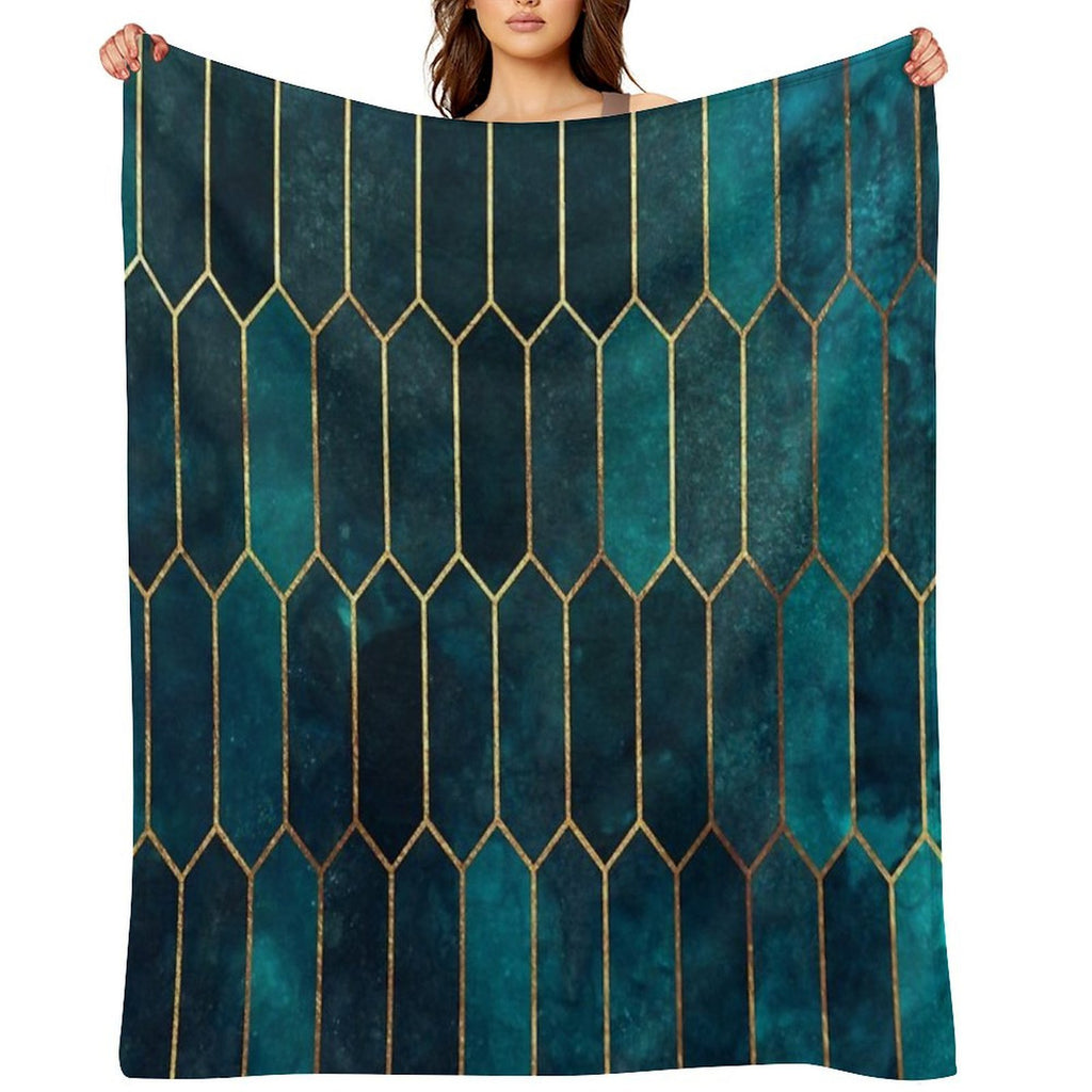 Deep Teal And Blue Gold  Pattern Versatility Throw Blanket