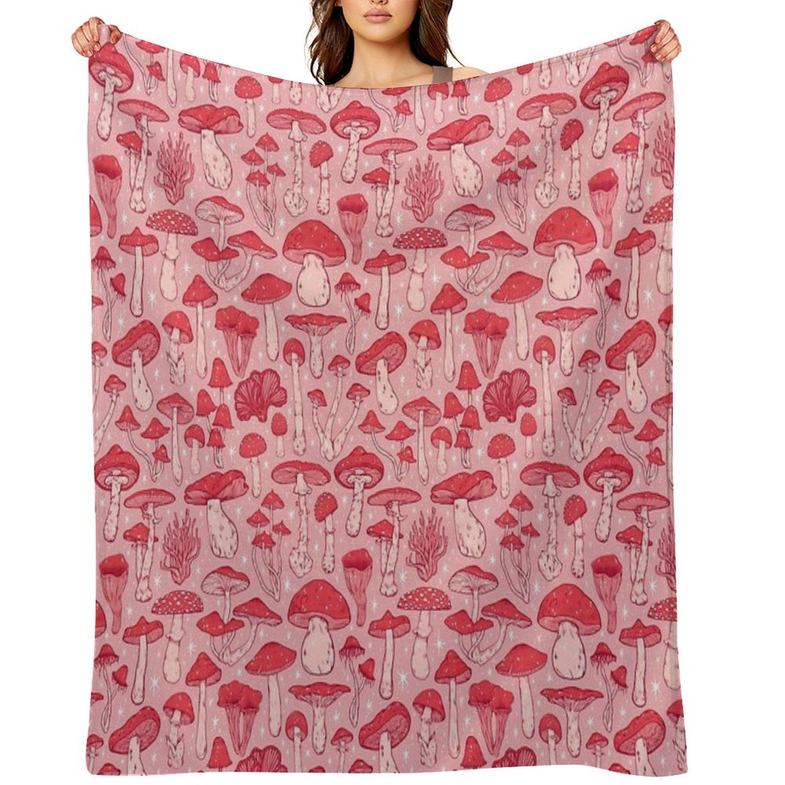 Deadly Mushrooms Red on Pink Eco-conscious Throw Blanket