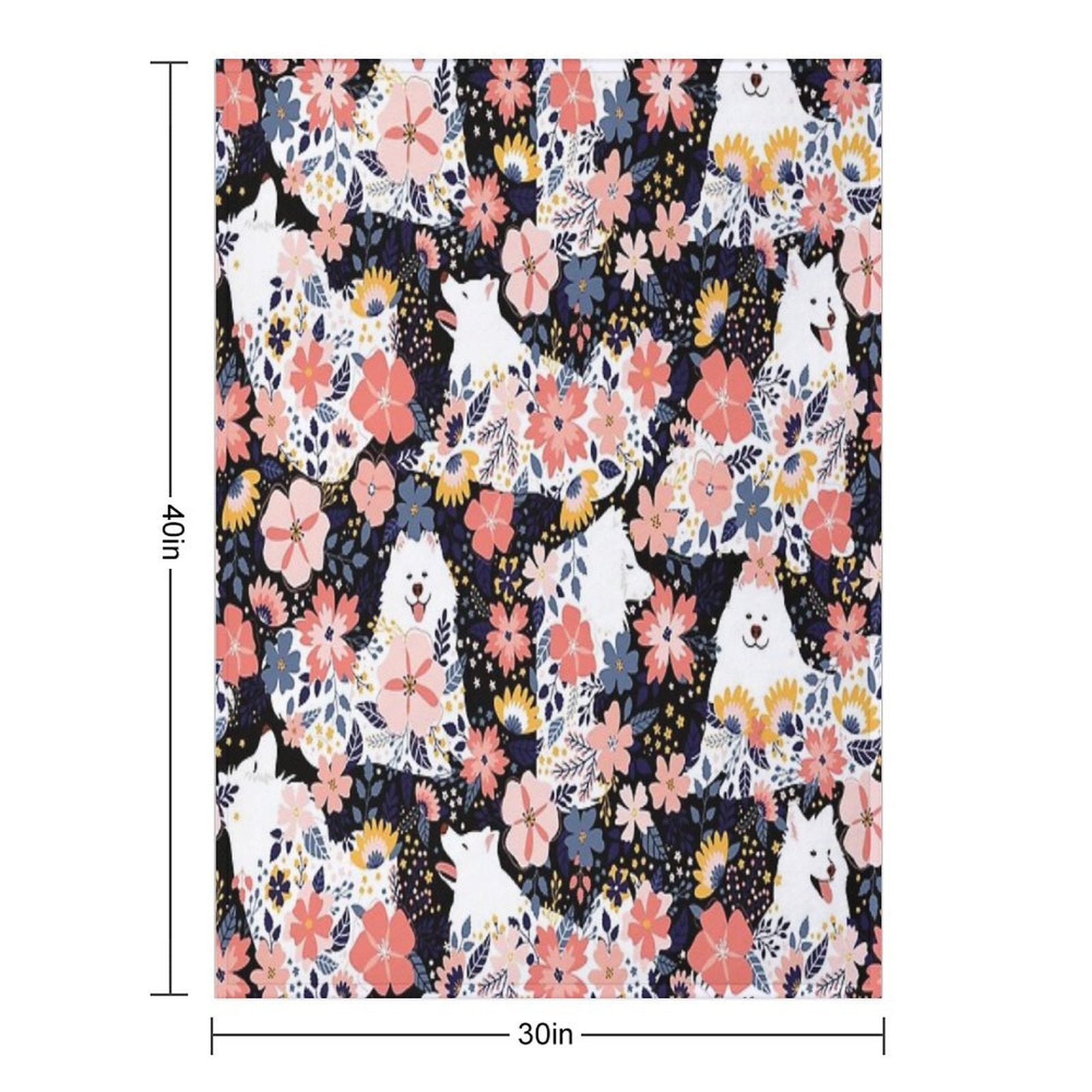 Cute Samoyed Garden - Black Background Shrink-resistant Throw Blanket