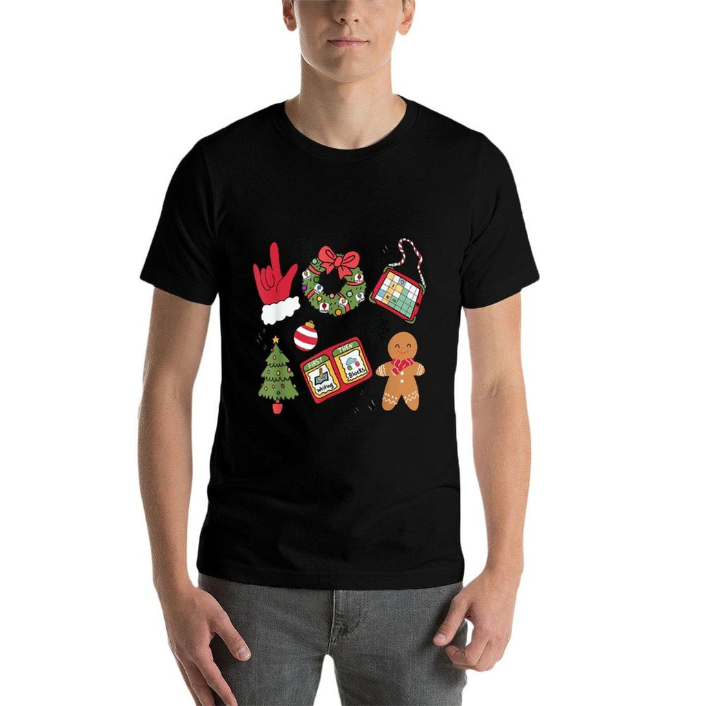 Women Groovy Christmas Special Education Teacher ABA AAC  Stretchy T-Shirt