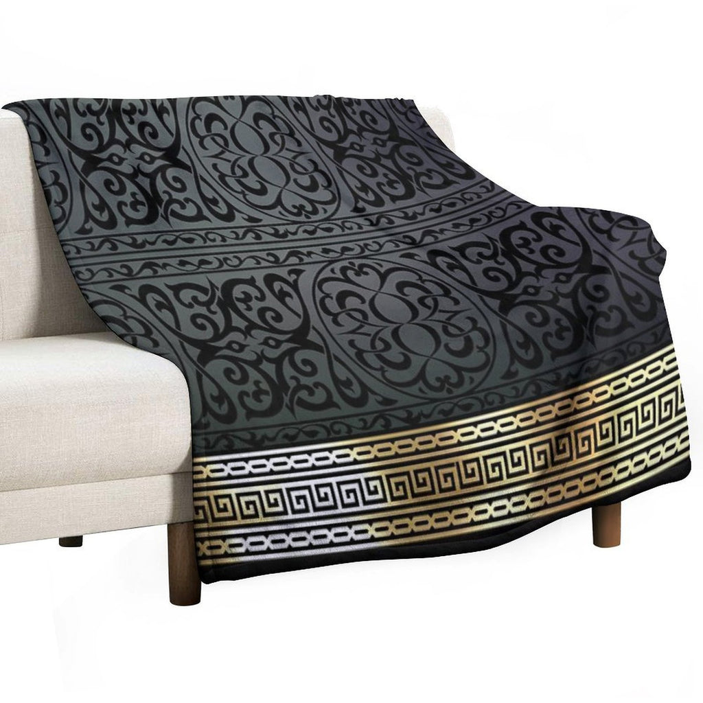 Greek Key Ornate Black & Gold All-season Throw Blanket