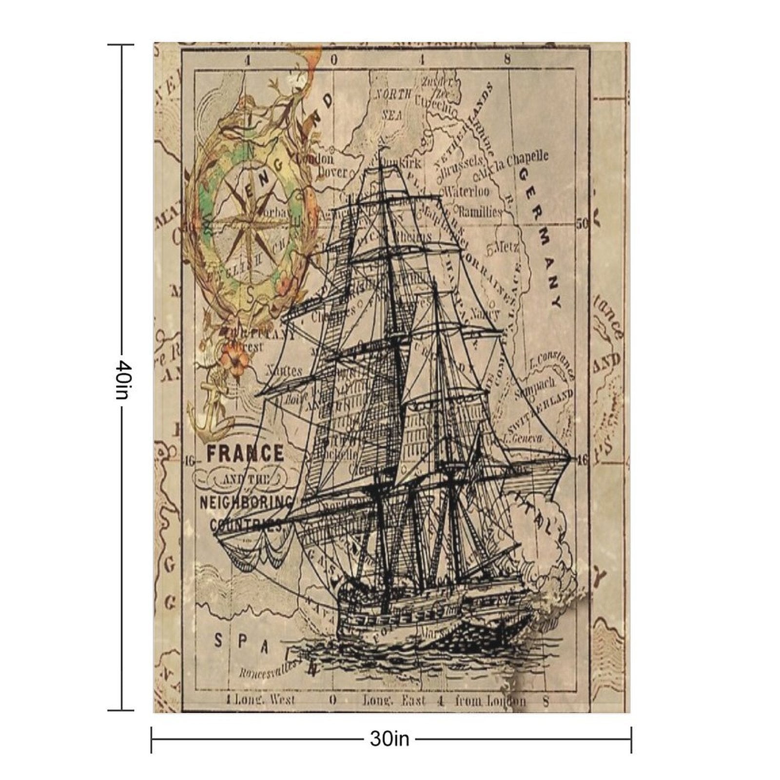 Dark Academia Vintage Pirate Ship Sailor Antique World Map Compact Throw Blanket