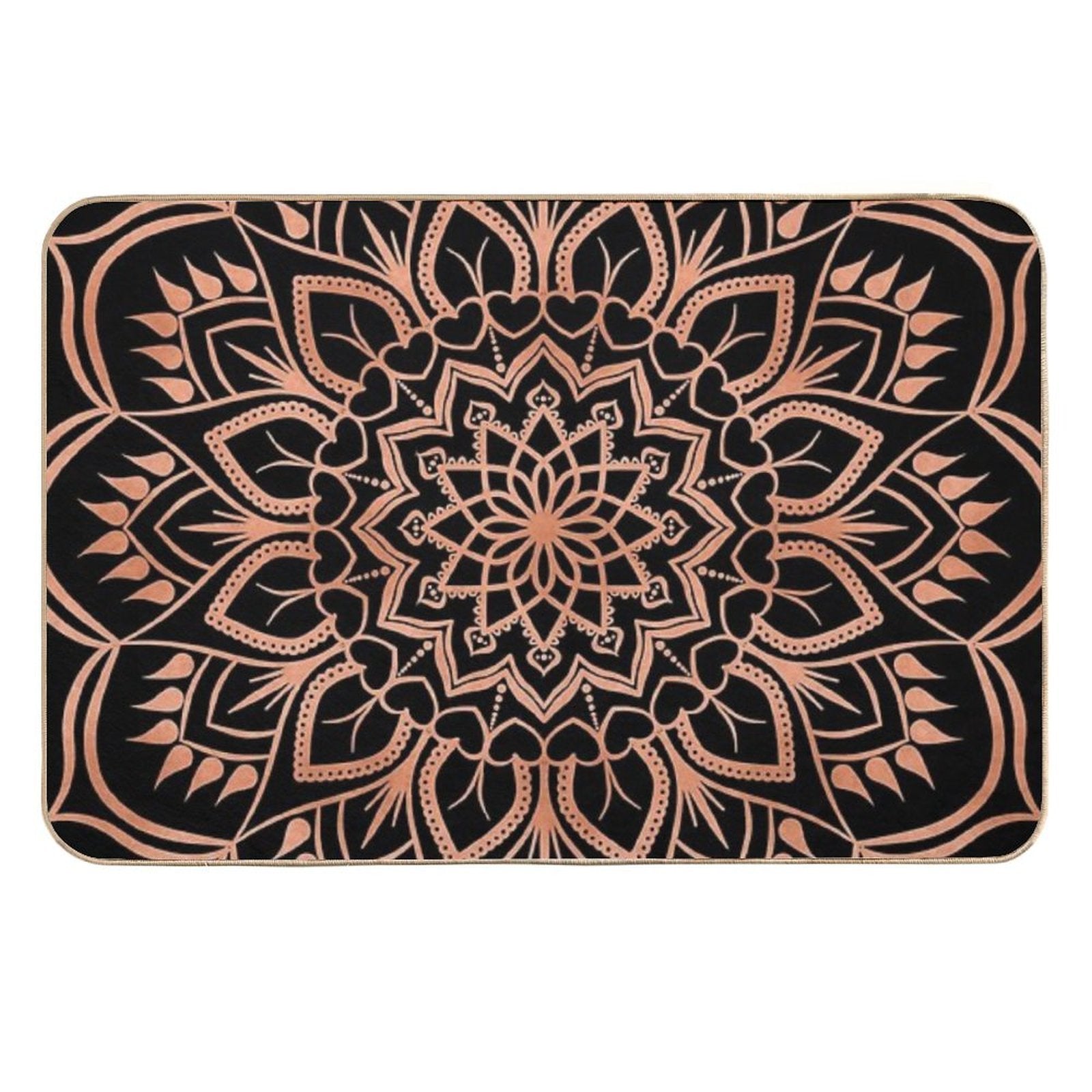 Rose Gold Mandala Pattern - Black  Rapid-Drying Bath Mat